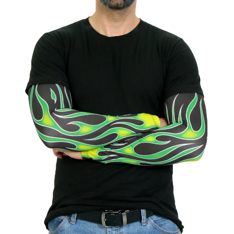 Relaxed Fashion Hot Leathers ARM1006 Flames Green Arm Sleeve