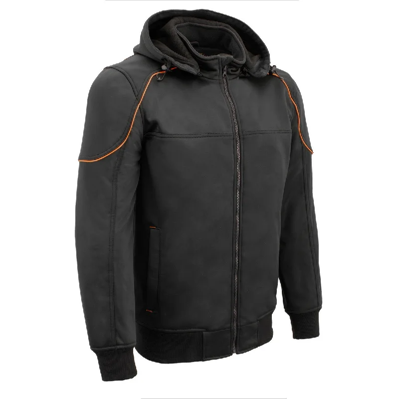 Stylish Casuals Milwaukee Leather MPM1764 Men's Black Soft Shell Armored Motorcycle Racing Style Jacket with Detachable Hood