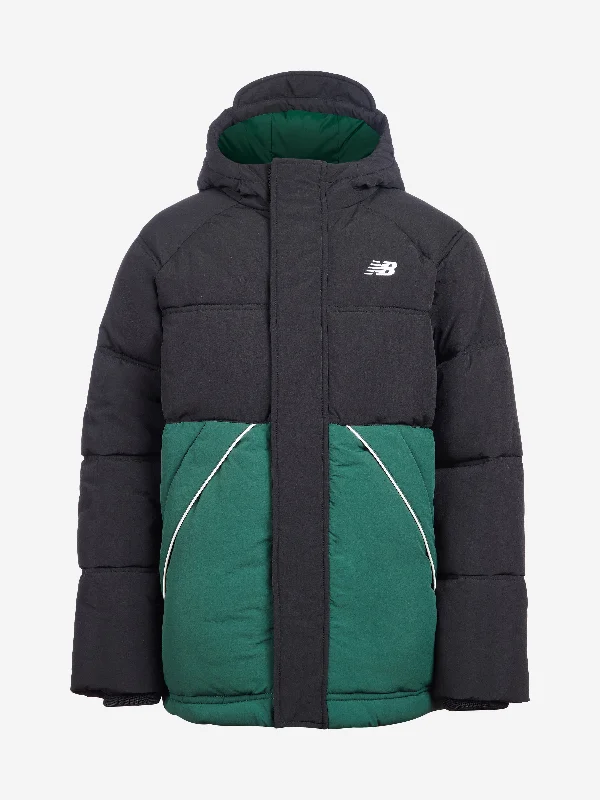Celebrity Style New Balance Boys Raglan Puffer Jacket in Black