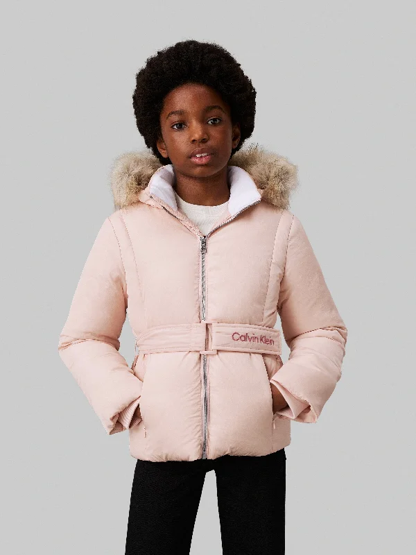 Cozy Knits Calvin Klein Girls Classic Belted Fur Jacket in Pink