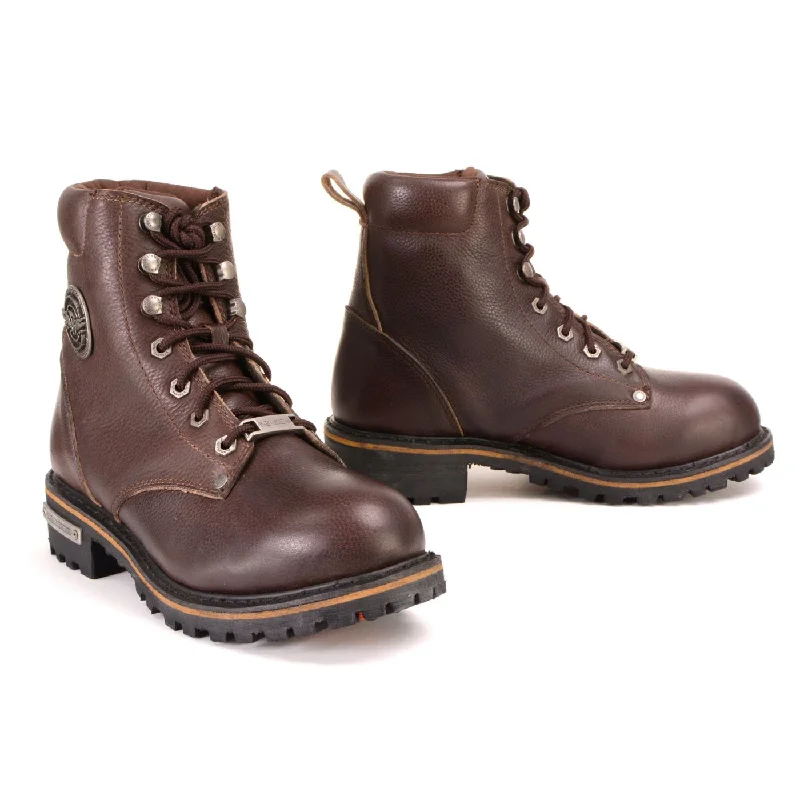 Comfortable Lounge Wear Milwaukee Leather Women's Dark Brown Leather Outdoors Lace-Up Boots for Bikers Casual MBL9308