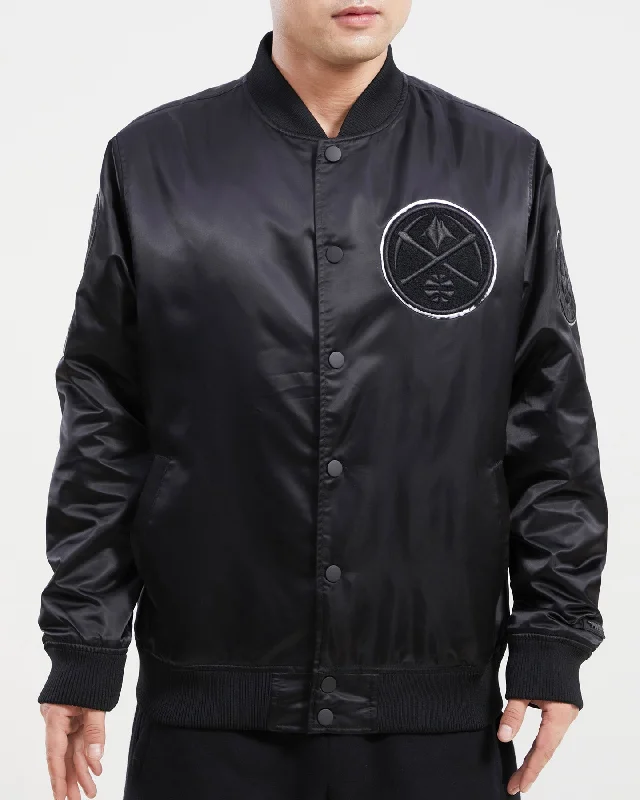 French Retro NBA DENVER NUGGET TRIPLE BLACK MEN'S SATIN JACKET (TRIPLE BLACK)