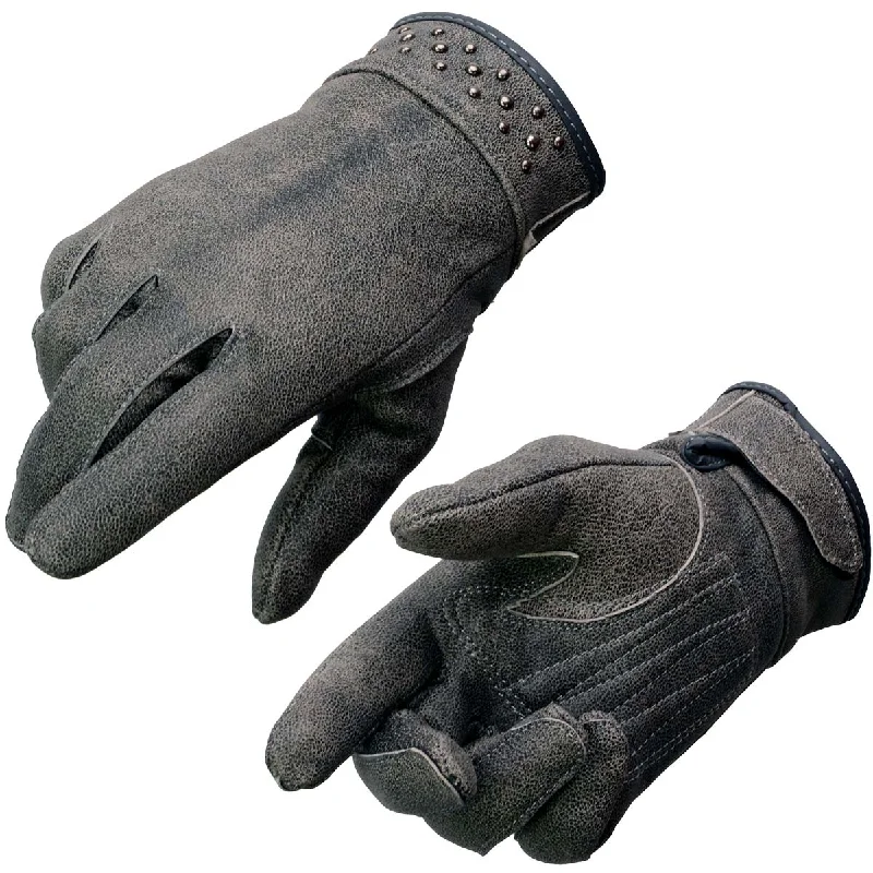 Soft Trends Milwaukee Leather MG7760 Women's Distressed Grey Leather Gel Palm Motorcycle Hand Gloves W/ Stylish ‘Wrist Detailing’