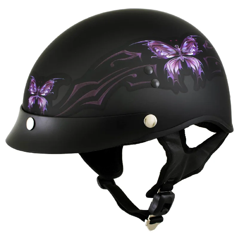 Feminine Charm Outlaw T70 'Purple Butterfly' Advanced DOT Motorcycle Half Face Helmet