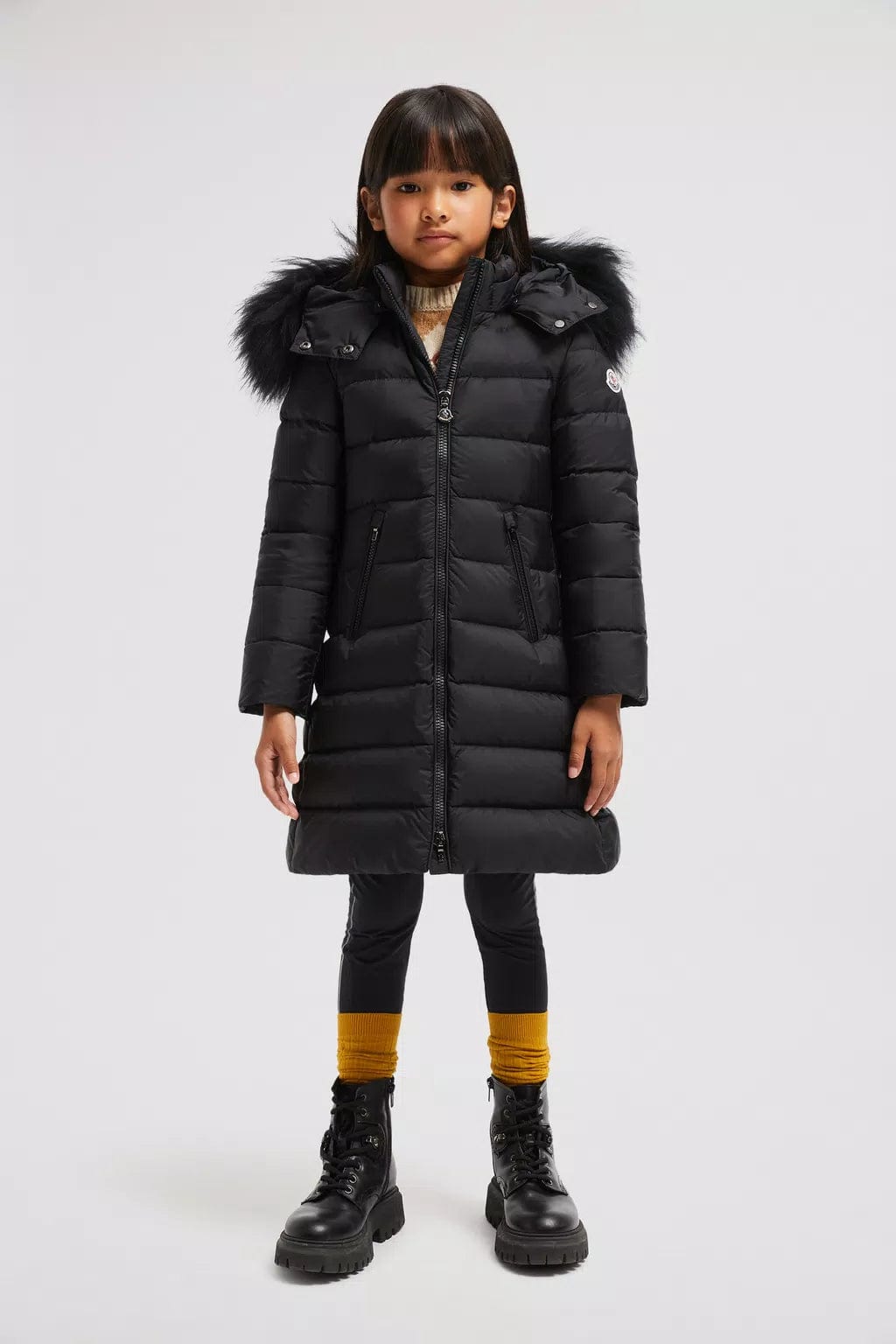 Trendy Items Moncler Enfant Girls Down Padded Abelle Long Coat in Black