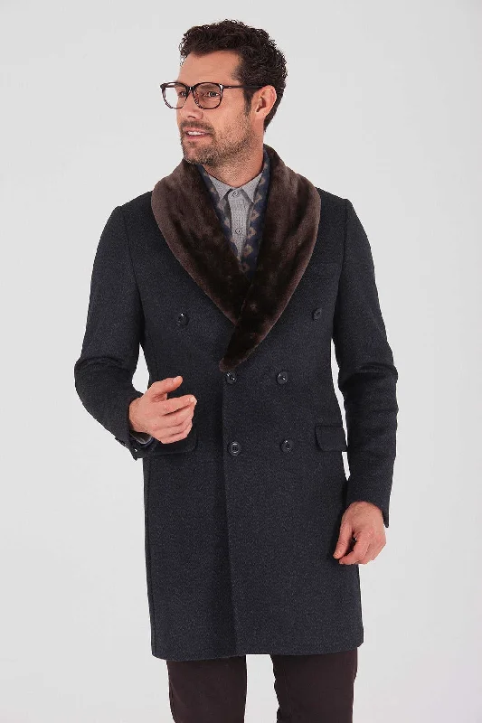 Casual Comfort Slim Fit Cachet Navy Wool Blend Overcoat