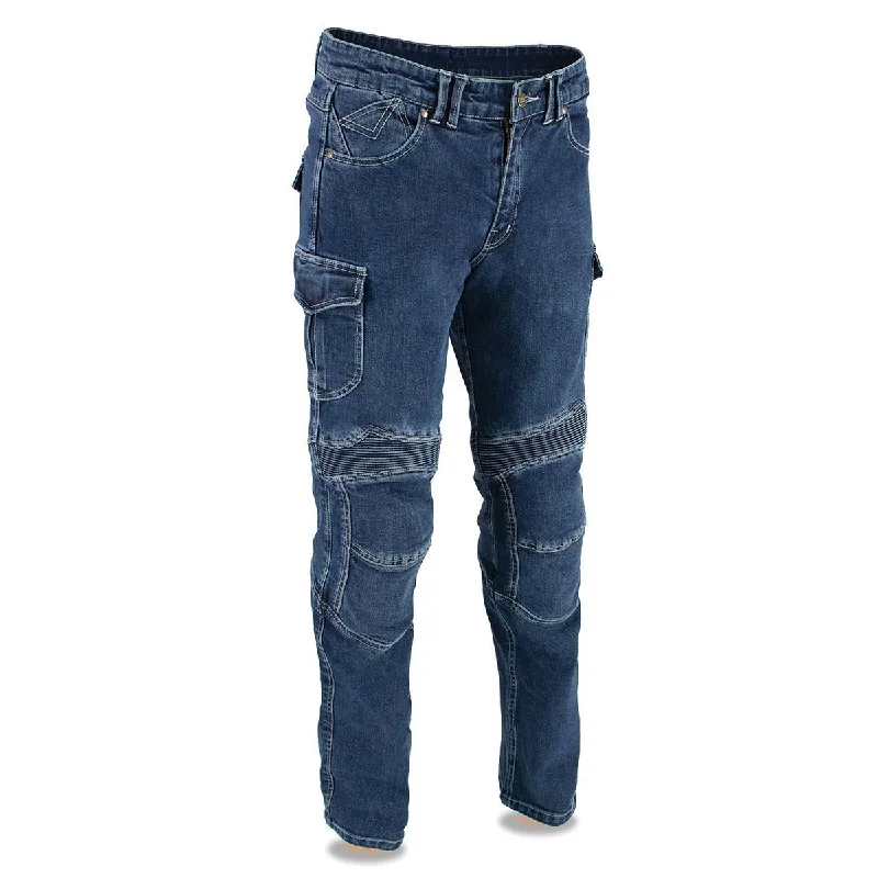 Goddess Style Milwaukee Leather MDM5013 Men's Blue Knee Flex Armored Straight Cut Motorcycle Denim Jeans Reinforced with Aramid Fibers