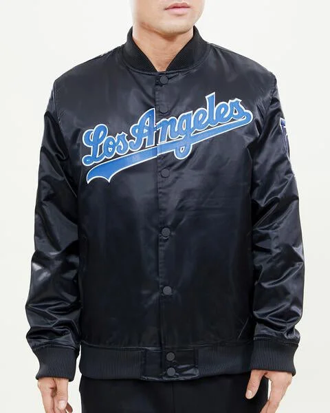 Simple Style MLB LOS ANGELES DODGERS WORDMARK MEN'S SATIN JACKET (BLACK)