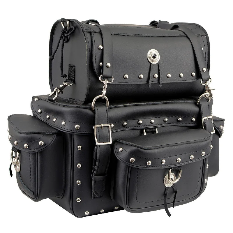 Casual Chic Looks Milwaukee Leather MP8100S Large Black PVC 2-Piece Studded Motorcycle Touring Pack Sissy Bar Bag Casual Chic Looks Milwaukee Leather MP8100S Large Black PVC 2-Piece Studded Motorcycle Touring Pack Sissy Bar Bag