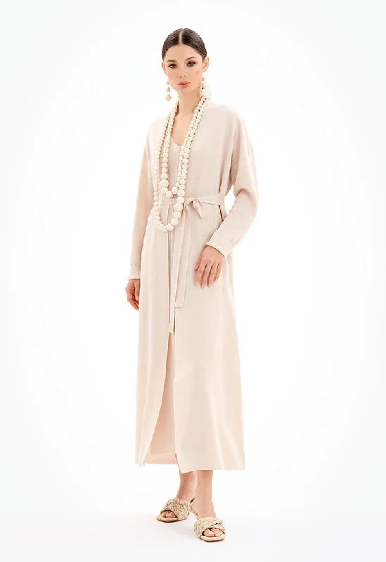 Chic Comfort Wear Solid Open Knitted Cardigan With Belt