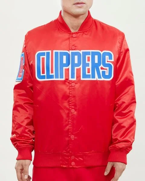 Timeless Outfits NBA LOS ANGELES CLIPPERS WORDMARK MEN'S SATIN JACKET (RED)