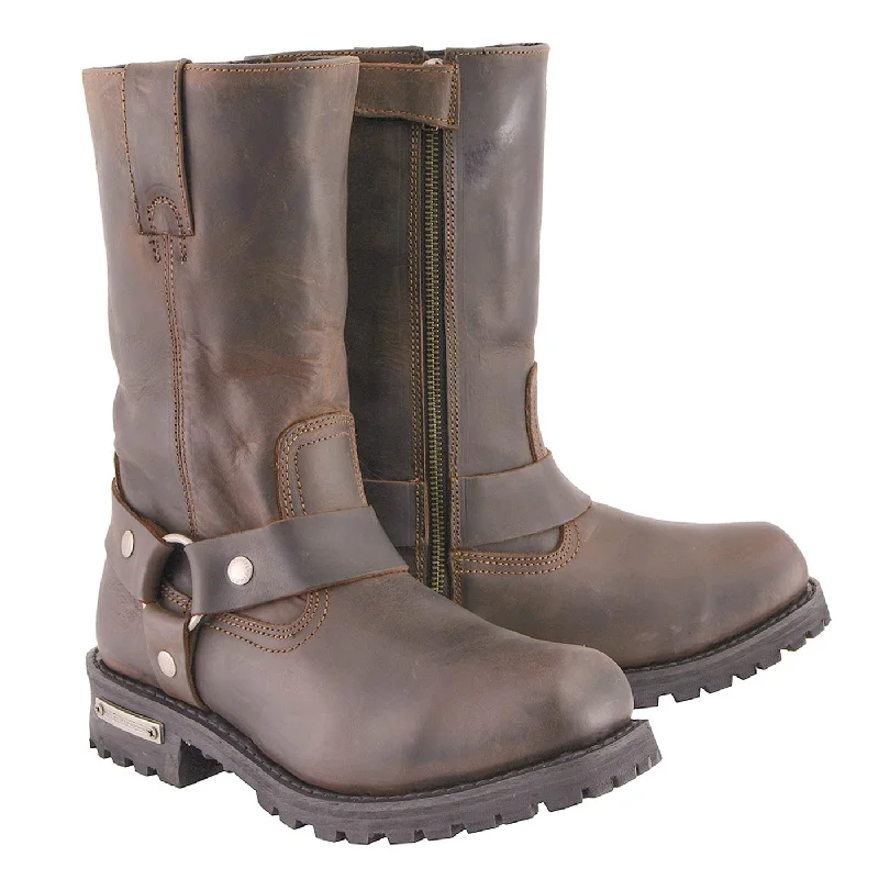 Classic Style Milwaukee Leather Men's Classic 11-Inch Dark Brown Leather Harness Square Toe Motorcycle Boots MBM9062