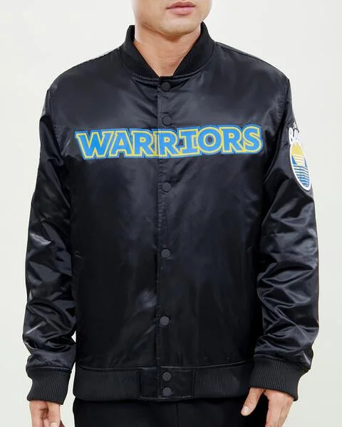 Comfortable Design NBA GOLDEN STATE WARRIORS WORDMARK MEN'S SATIN JACKET (BLACK)