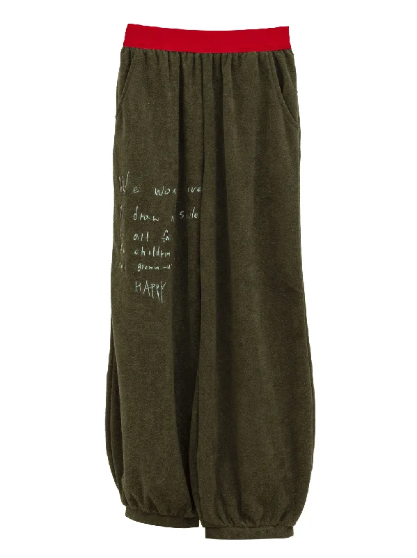 Trendy Wear Khaki Embroidery Pile Pants