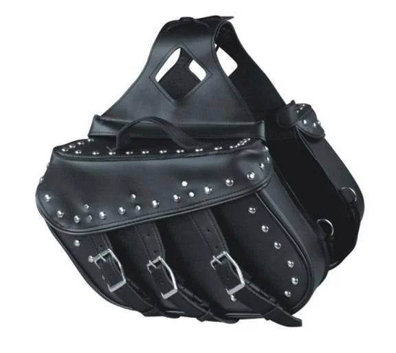 Relaxed Weekend Wear Milwaukee Leather SH55102 Black PVC Zip Off Medium Size Chrome Studded Motorcycle Saddlebag Relaxed Weekend Wear Milwaukee Leather SH55102 Black PVC Zip Off Medium Size Chrome Studded Motorcycle Saddlebag