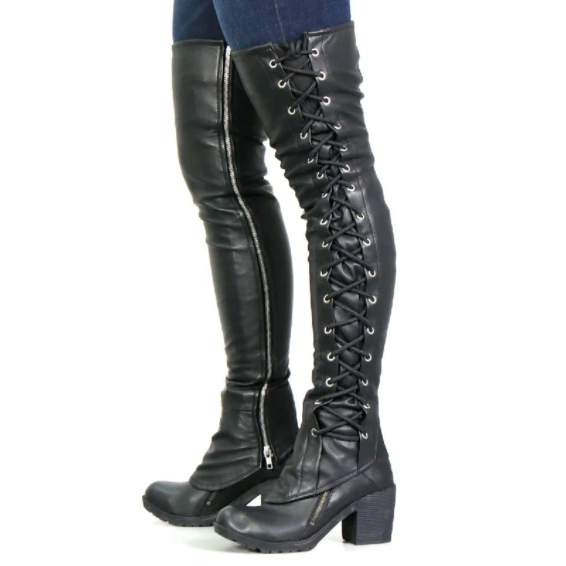 Simple Solid Color Hot Leathers LCU1003 Ladies Black Lambskin Leather Leggings with Black Side Lace Simple Solid Color Hot Leathers LCU1003 Ladies Black Lambskin Leather Leggings with Black Side Lace