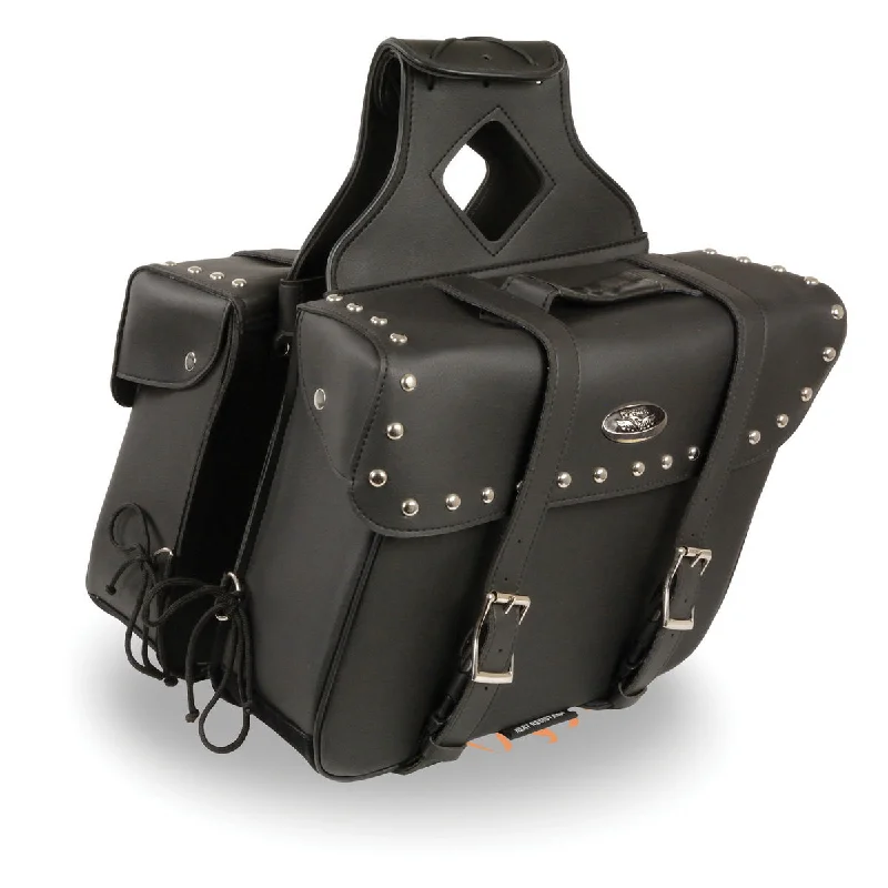 Elegant Wear Milwaukee Leather SH579ZB Large Black Zip-Off PVC Slanted Throw Over Studded Saddlebags Elegant Wear Milwaukee Leather SH579ZB Large Black Zip-Off PVC Slanted Throw Over Studded Saddlebags