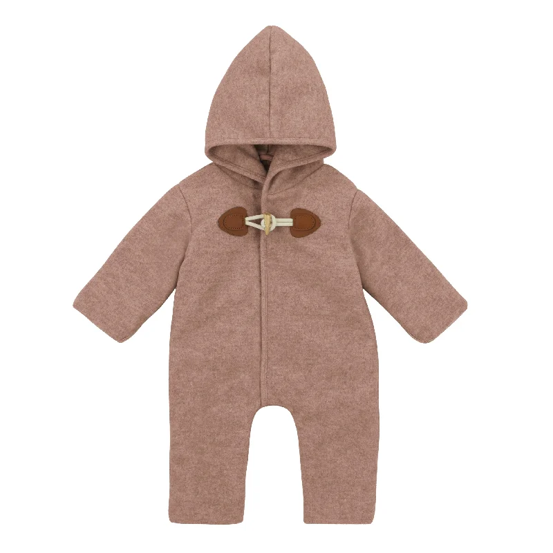 Breathable Design coat snowsuit romper wool with bonnet - mauve