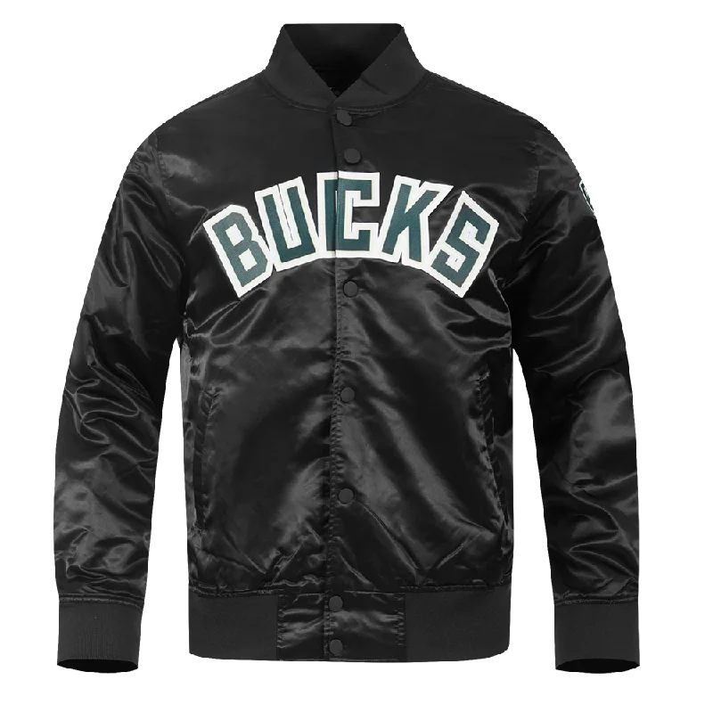 Warm Layers NBA MILWAUKEE BUCKS BIG LOGO MEN'S SATIN JACKET (BLACK)