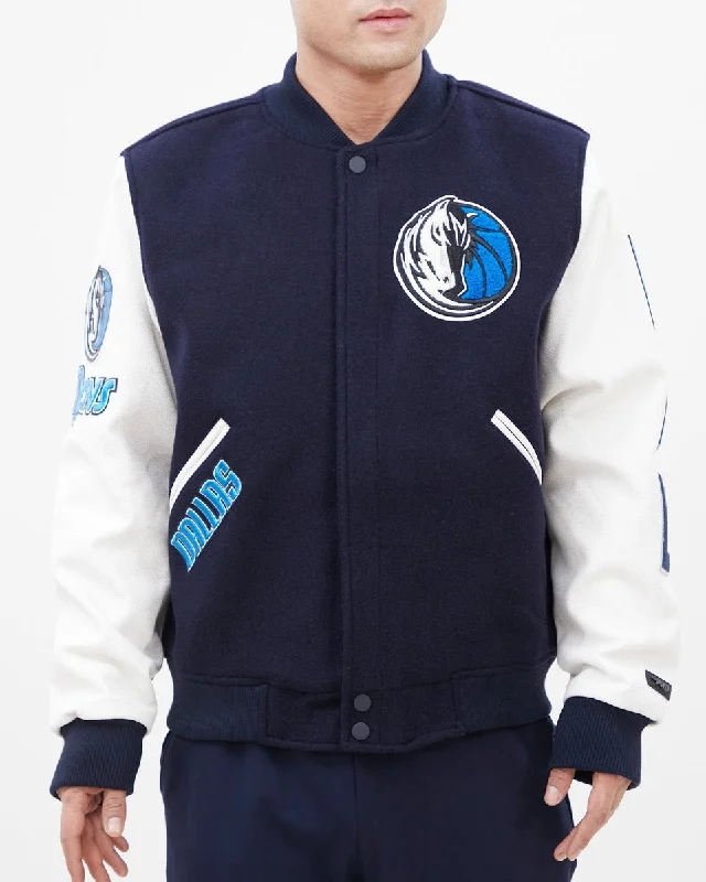Double-sided Wear NBA DALLAS MAVERICKS CLASSIC WOOL MEN'S VARSITY JACKET (MIDNIGHT NAVY/WHITE)