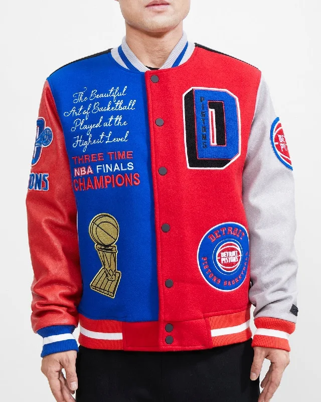 Thin Design NBA DETROIT PISTONS BLOCK MEN'S VARSITY JACKET (RED)