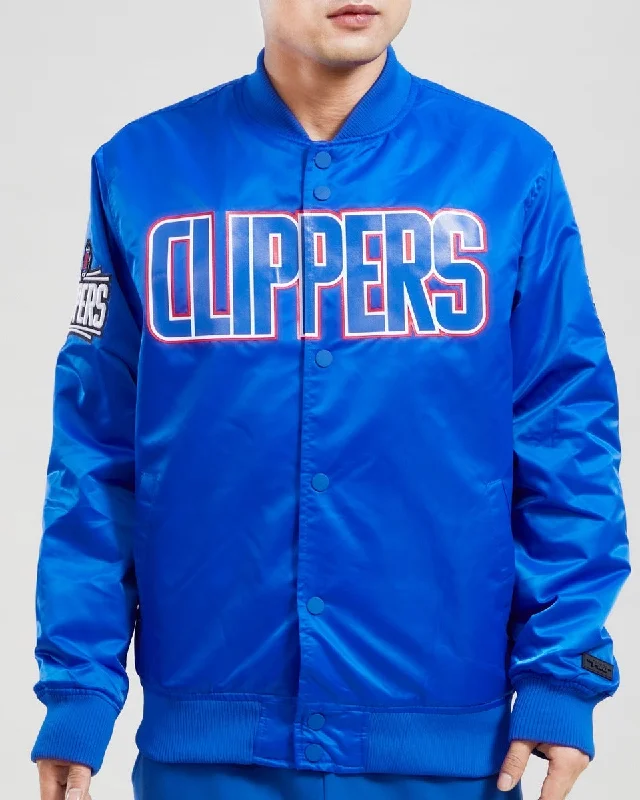 Weekend Comfort Wear NBA LOS ANGELES CLIPPERS BIG LOGO MEN'S SATIN JACKET (ROYAL BLUE)