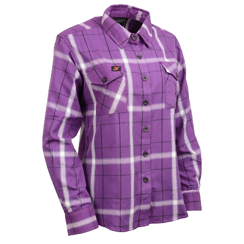 Comfy Pants Milwaukee Leather MNG21605 Women's Casual Purple and White Long Sleeve Cotton Casual Flannel Shirt Comfy Pants Milwaukee Leather MNG21605 Women's Casual Purple and White Long Sleeve Cotton Casual Flannel Shirt