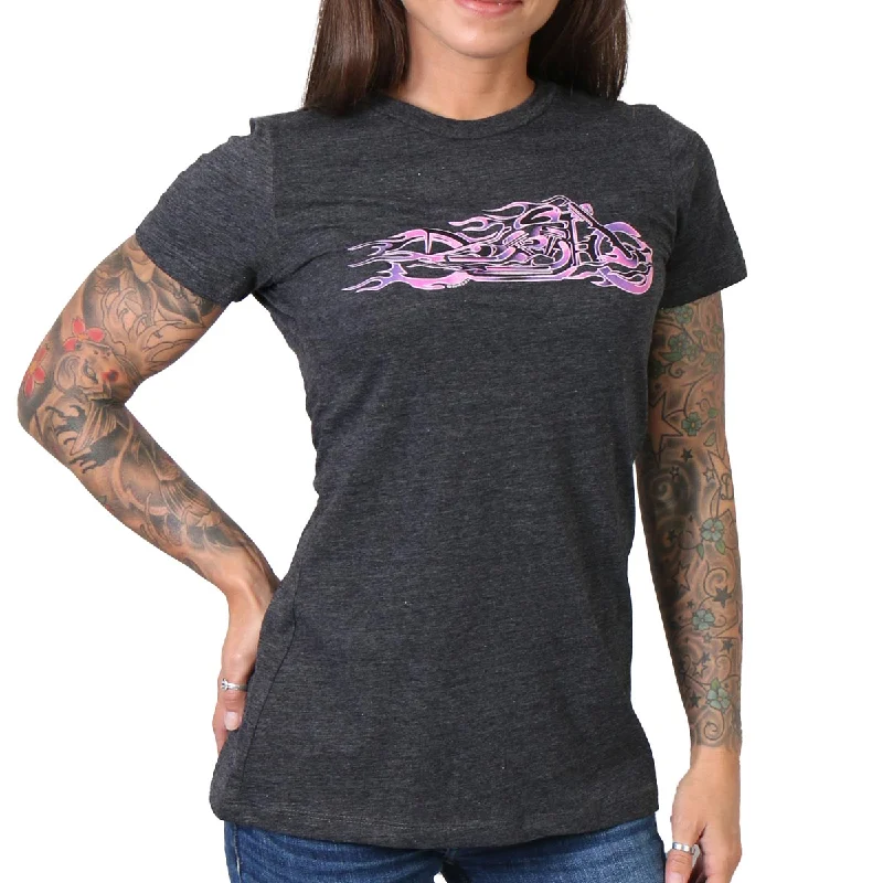 Double-sided Wear Hot Leathers GLR1215 Ladies Pink and Purple Fire Bobber Full Cut Motorcycle T-Shirt