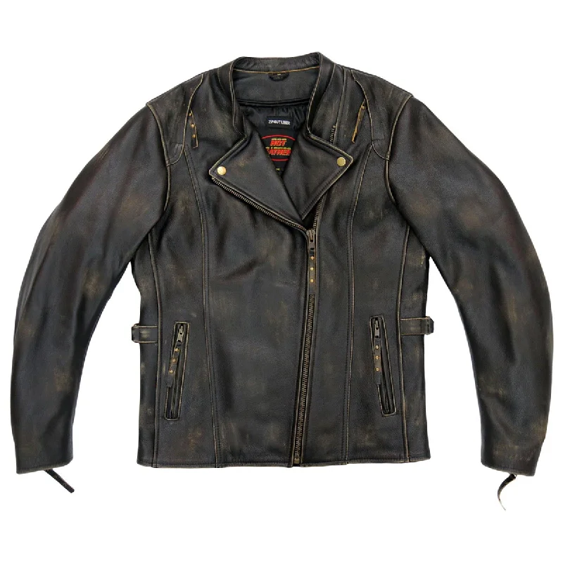 Minimal Classic Hot Leathers JKL1031 Ladies Vented Distressed Brown Leather Jacket