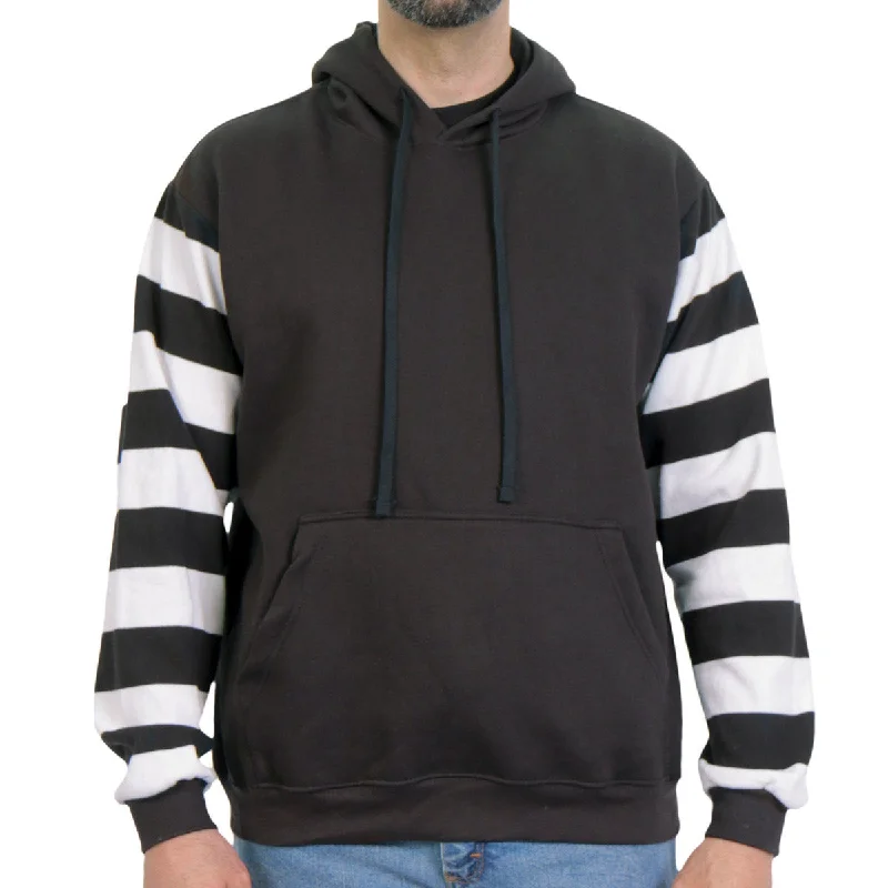 Simple Looks Hot Leathers GSM6003 Men's Black and White Hooded Pullover Sweatshirt with Knit Strip Sleeves