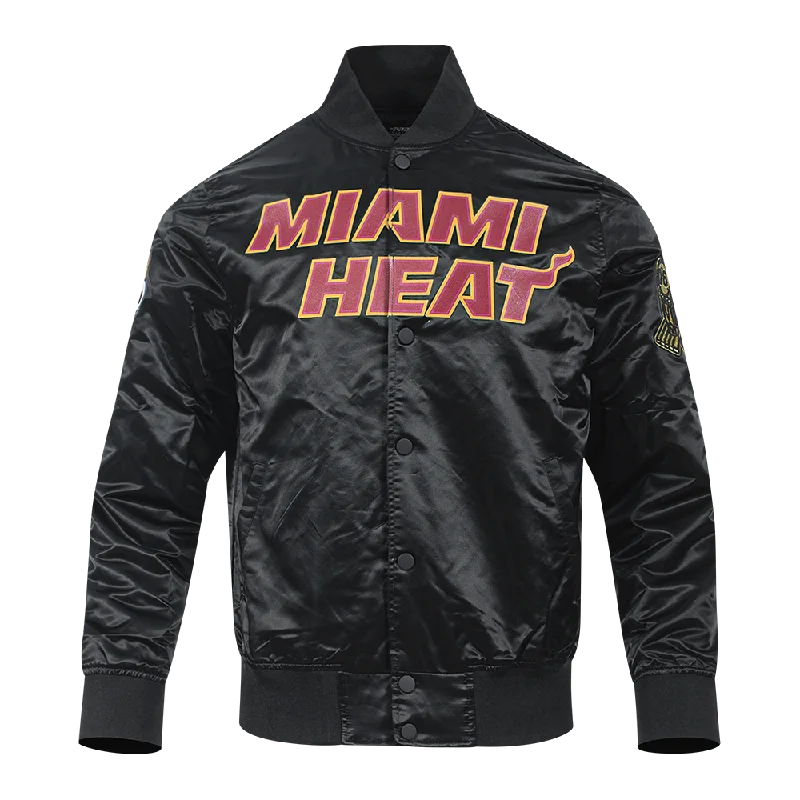 Light Comfort NBA MIAMI HEAT BIG LOGO MEN'S SATIN JACKET (BLACK)