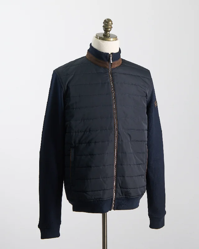 New Products Mid Season Quilted Mix Media Sweater Jacket