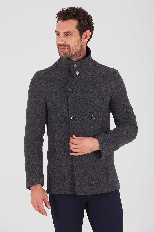 Versatile Wear Slim Fit Notch Lapel JPTR Vegas Wool Light Brown Overcoat, Gray-Navy Versatile Wear Slim Fit Notch Lapel JPTR Vegas Wool Light Brown Overcoat, Gray-Navy