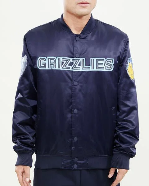 Soft Looks NBA MEMPHIS GRIZZLIES WORDMARK MEN'S SATIN JACKET (MIDNIGHT NAVY)