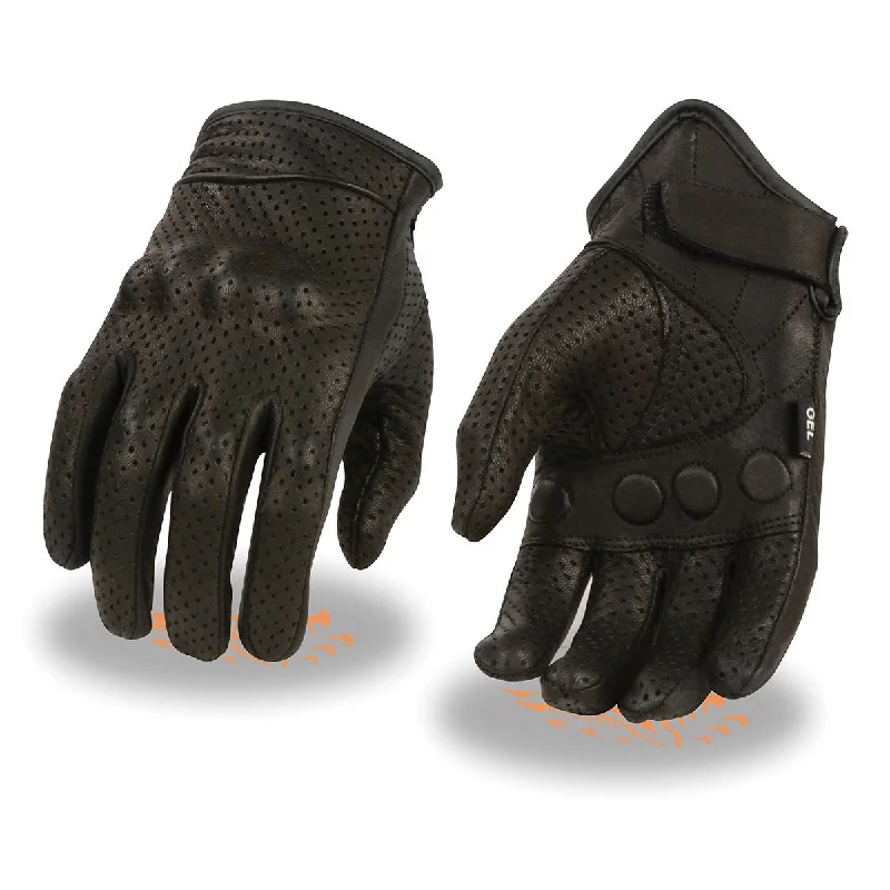 Retro Prints Milwaukee Leather SH810 Men's Black Perforated Leather Gloves with Knuckle Protection