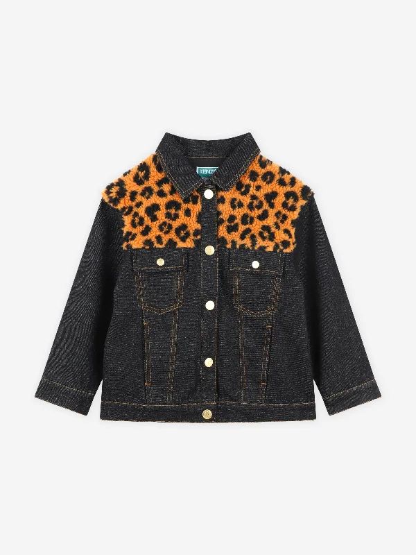 Cozy Street Style KENZO Kids Leopard Denim Jacket in Black