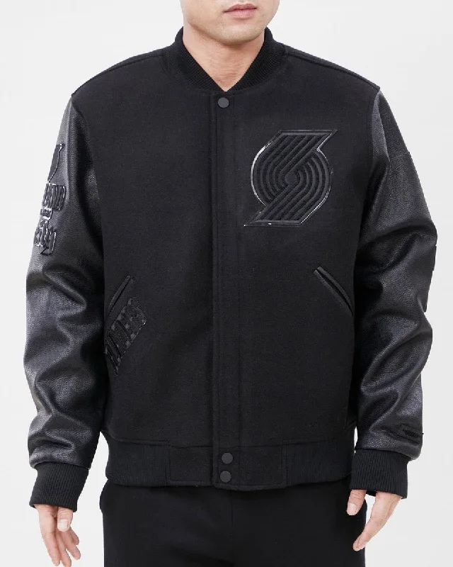 Sports Trend NBA PORTLAND TRAIL BLAZERS TRIPLE BLACK WOOL MEN'S VARSITY JACKET (TRIPLE BLACK)