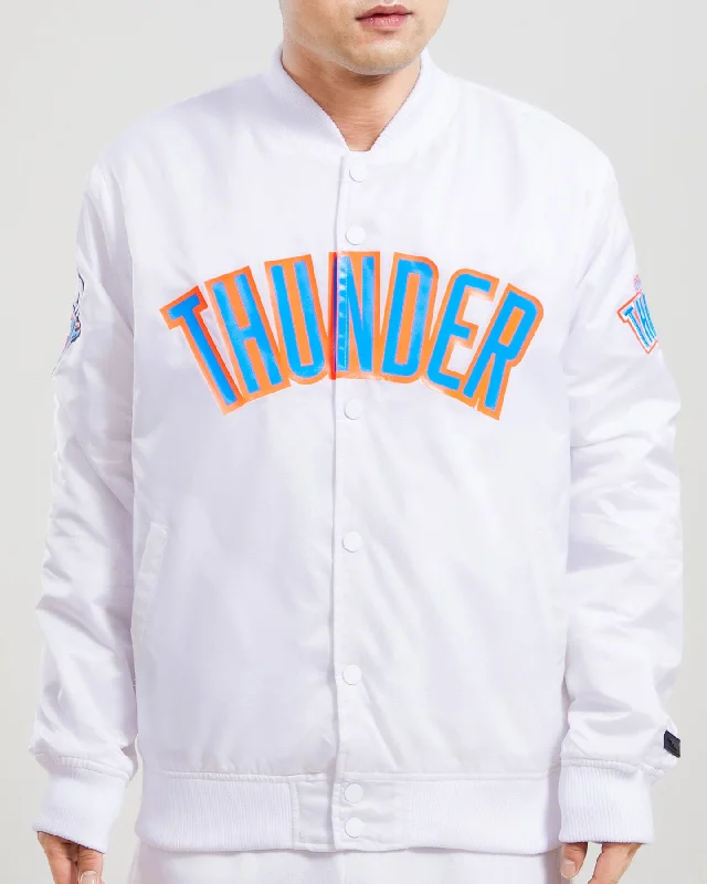 Design Trend NBA OKLAHOMA CITY THUNDER TEAM BIG LOGO MEN'S SATIN JACKET (WHITE)