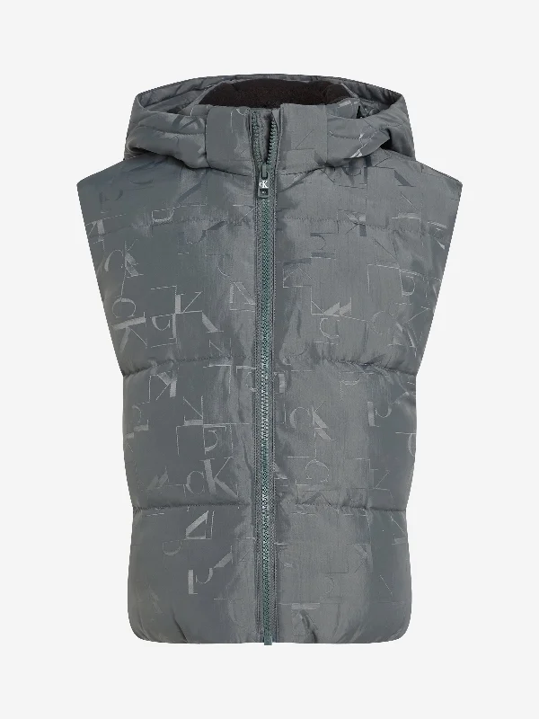 Slim Fit Calvin Klein Boys City Grid Jacquard Gilet in Grey