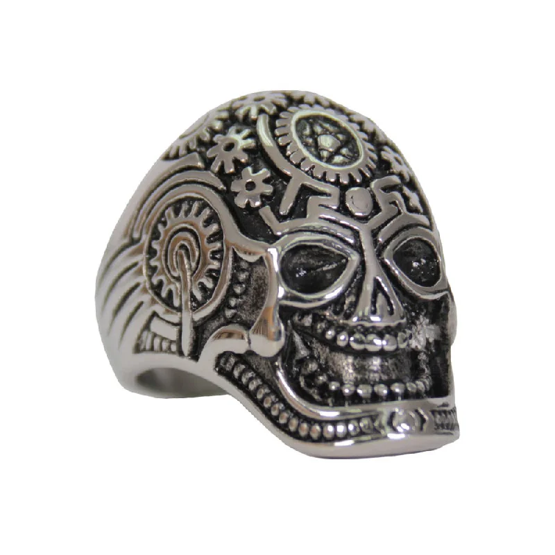 Versatile Casuals Hot Leathers JWR2134 Men's Silver 'Quantum Mechanic Skull' Stainless Steel Ring