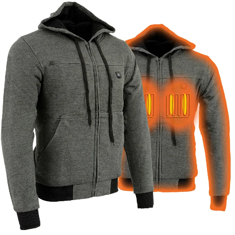 Simple And Comfortable Nexgen Heat MPM1713SET Men's “Fiery’’ Heated Hoodie - Grey Zipper Front Sweatshirt Jacket for Winter w/Battery Pack
