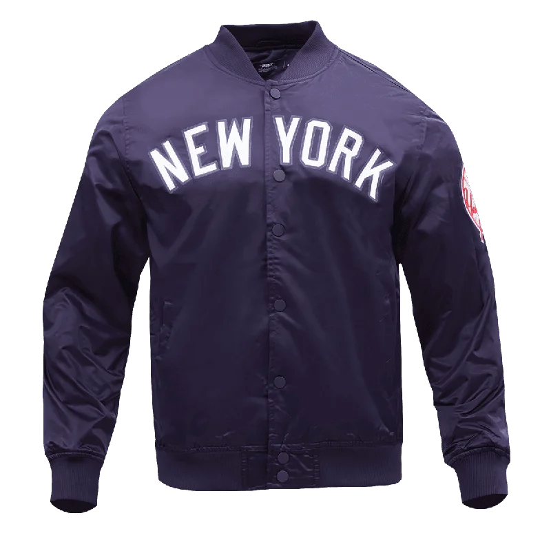 Summer Comfort MLB NEW YORK YANKEES WORDMARK MEN'S SATIN JACKET (MIDNIGHT NAVY)