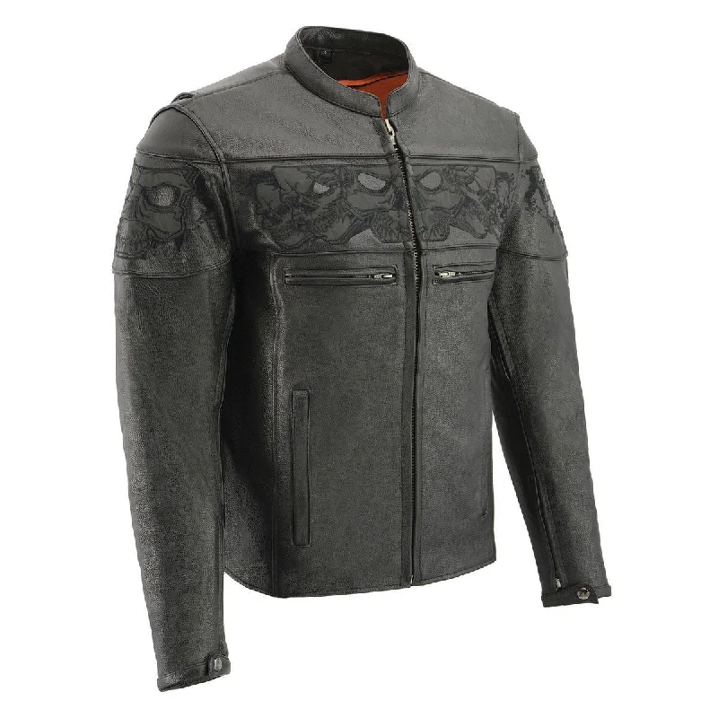 Innovative Design Milwaukee Leather MLM1501 Men's Black 'Cool-Tec' Leather Crossover Scooter Jacket with Reflective Skulls Innovative Design Milwaukee Leather MLM1501 Men's Black 'Cool-Tec' Leather Crossover Scooter Jacket with Reflective Skulls