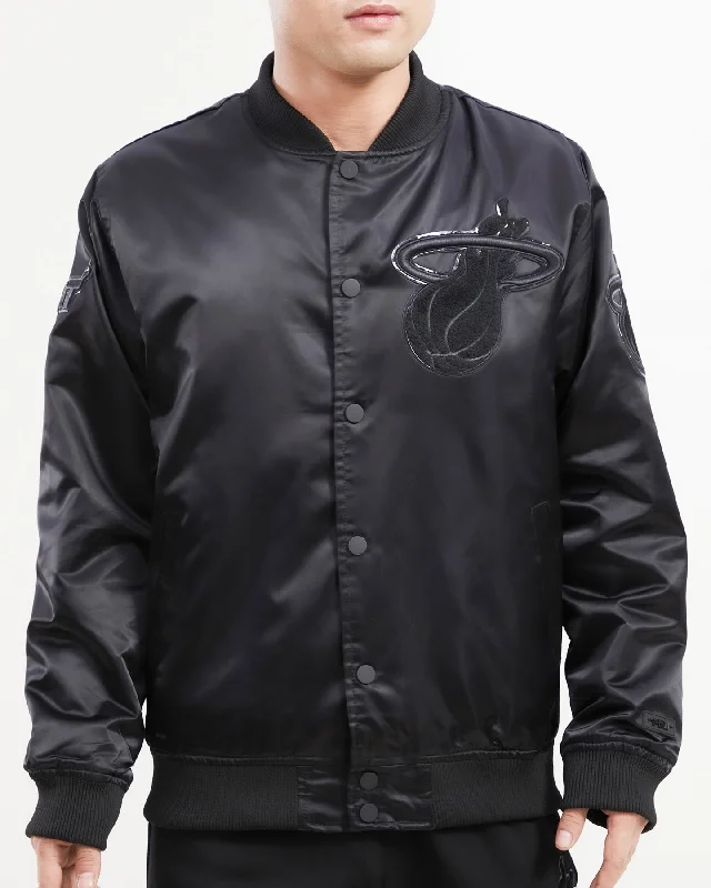Basic Comfort NBA MIAMI HEAT TRIPLE BLACK MEN'S SATIN JACKET (TRIPLE BLACK)