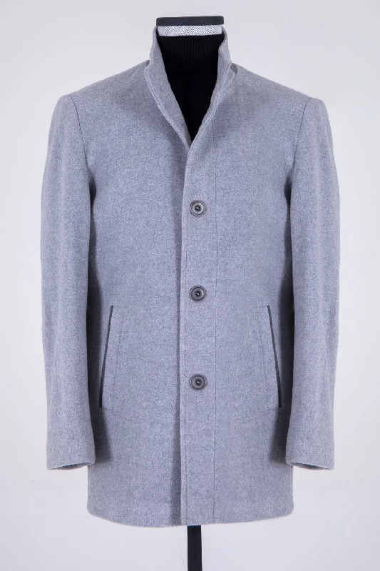 Trendy Traveler Slim Fit Notch Lapel Cashmere Gray Overcoat, Gray