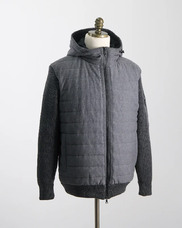Classic Retro Wool Full Zip Sweater With Quilted Cotton Fabric