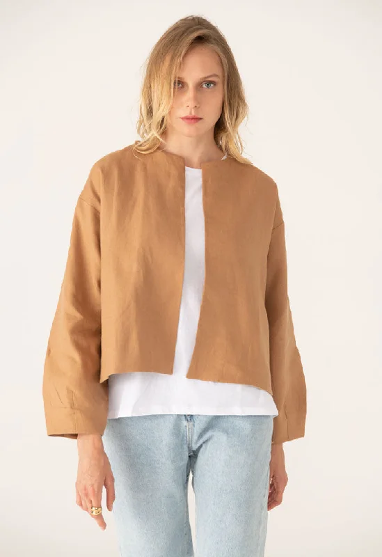 Soft Textures Open Front Linen Outerwear