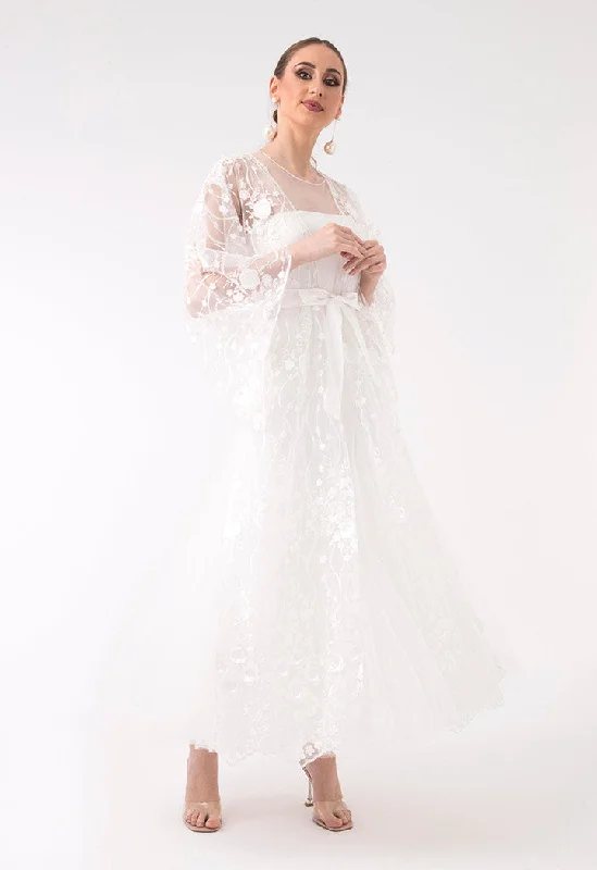 Simple And Comfortable Floral Belted Tulle Outerwear