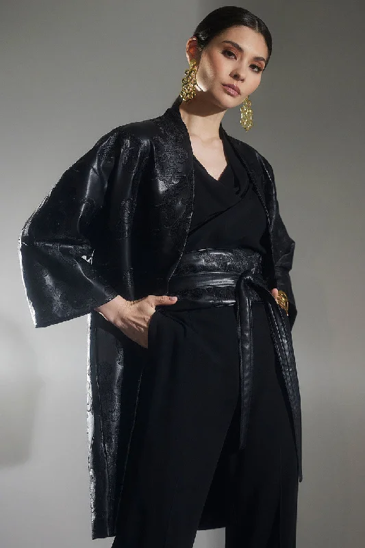 Summer Selection Leticia Embroidered Faux Leather Kimono Coat
