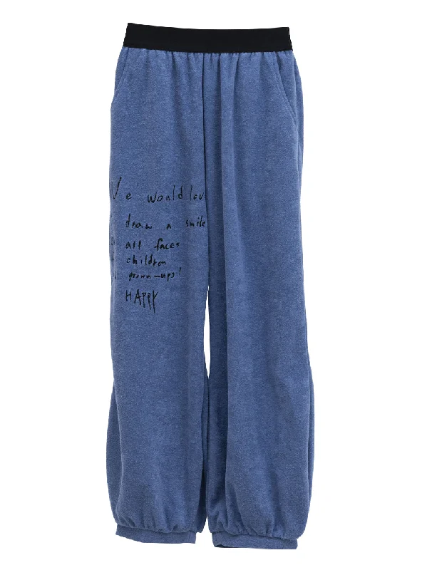 Soft Style Metal Blue Embroidery Pile Pants